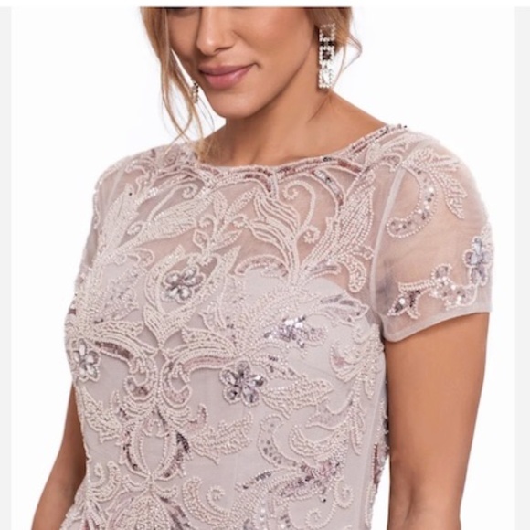 X SCAPE Jerri Beaded Short Sleeve Chiffon Maxi Gown Size 12 - Picture 4 of 10